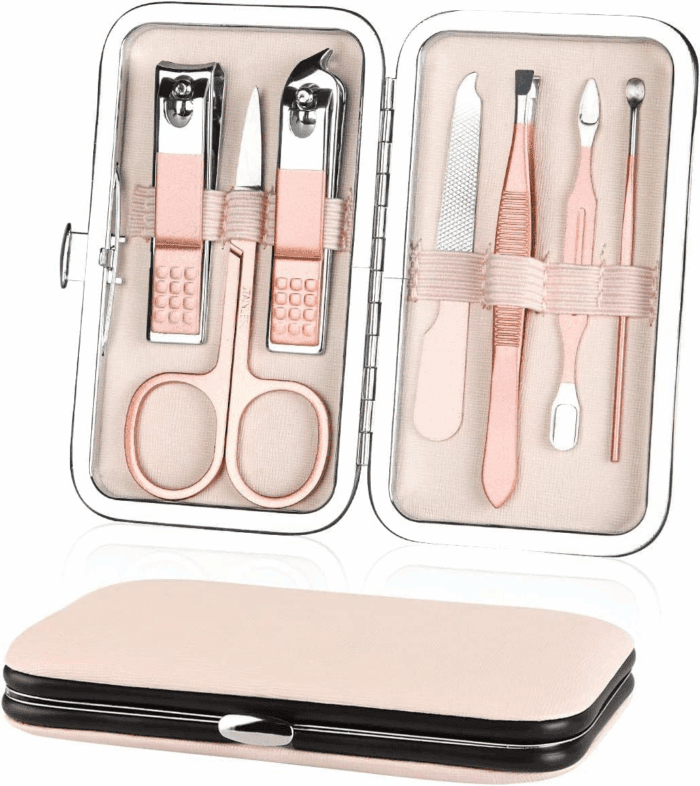 Nail Clippers Set, 7 Pcs Professional Portable Manicure Kit, Eyebrow Grooming Face Hair Clippers, Stainless Steel Nail Care Tools with Luxurious Leather Case for Travel & Home