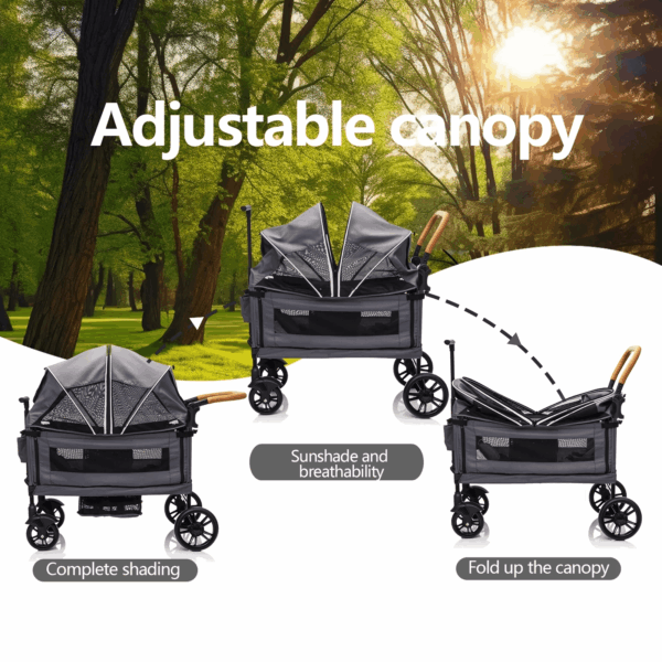 Wagon Stroller for 2 Kids - Push-Pull Double Lightweight Folding Stroller for Toddler - Image 7