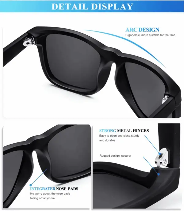 Sunglasses Men Polarized Sun Glasses for Mens Womens Classic Matte Black Frame UV Protection 3Pack - Image 3