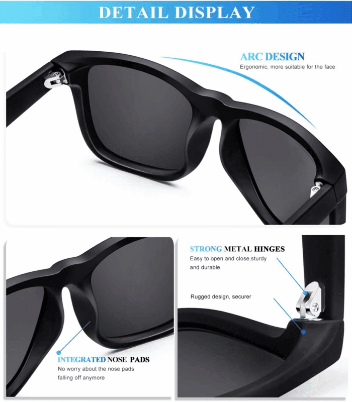 Sunglasses Men Polarized Sun Glasses for Mens Womens Classic Matte Black Frame UV Protection 3Pack - Image 3