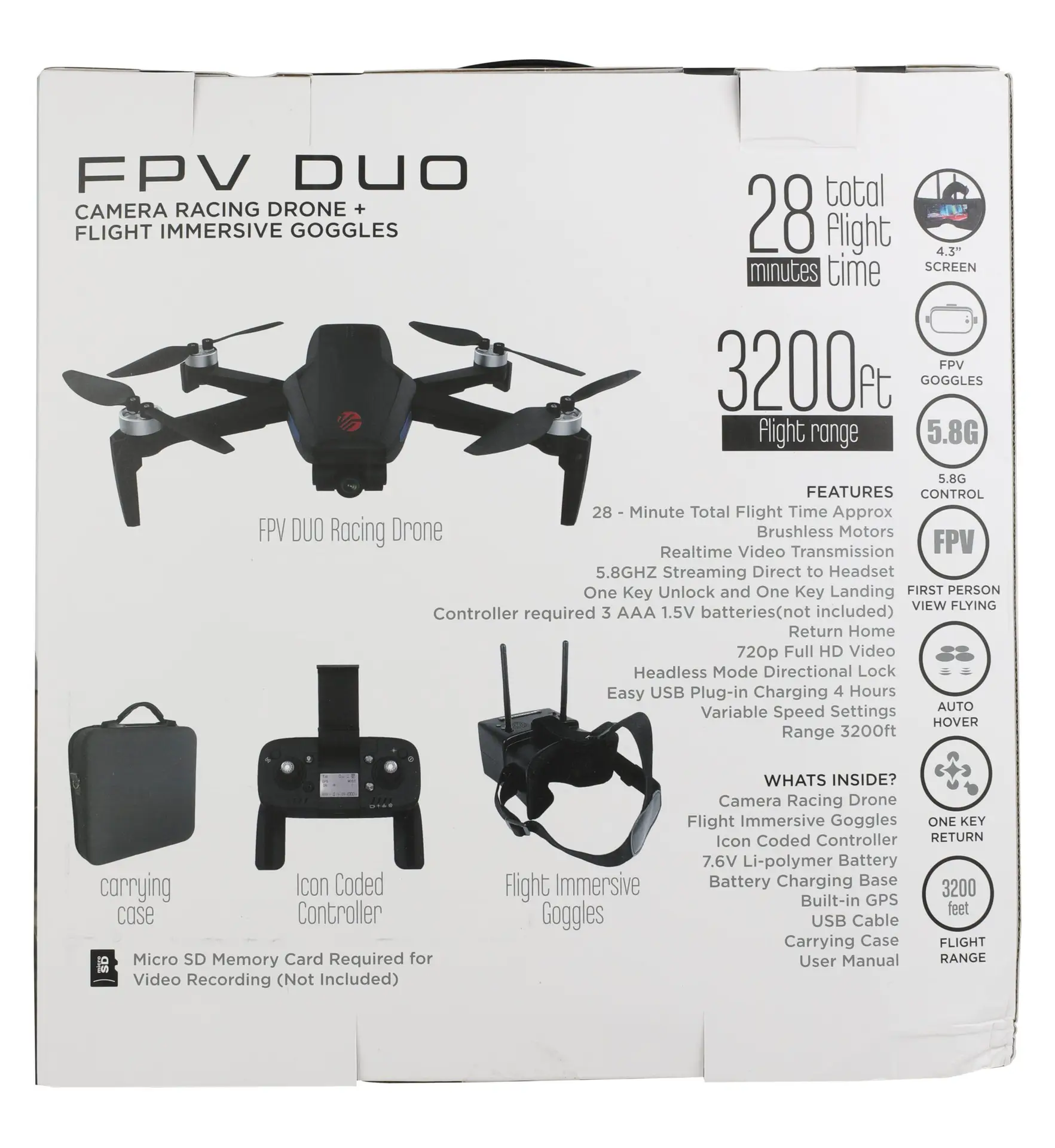 FPV Duo Racing Drone with Goggles and GPS, Black - Image 11