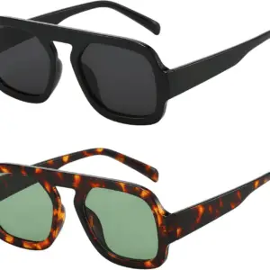 Trendy Square Aviator Sunglasses for Women Flat Top Designer Stylish Frame Sun Glasses Vintage Shades
