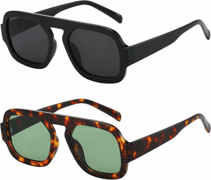 Trendy Square Aviator Sunglasses for Women Flat Top Designer Stylish Frame Sun Glasses Vintage Shades
