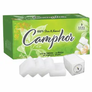 100% Natural Camphor Tablets (56G) - 3 Blocks, 12 Refined Alcanfor Tablets | Odor Eliminator, Aromatherapy & Puja Rituals | Plant-Based, Chemical-Free