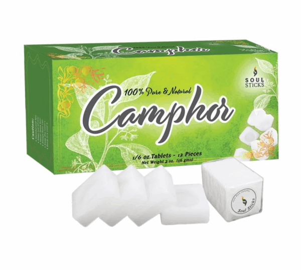 100% Natural Camphor Tablets (56G) - 3 Blocks, 12 Refined Alcanfor Tablets | Odor Eliminator, Aromatherapy & Puja Rituals | Plant-Based, Chemical-Free