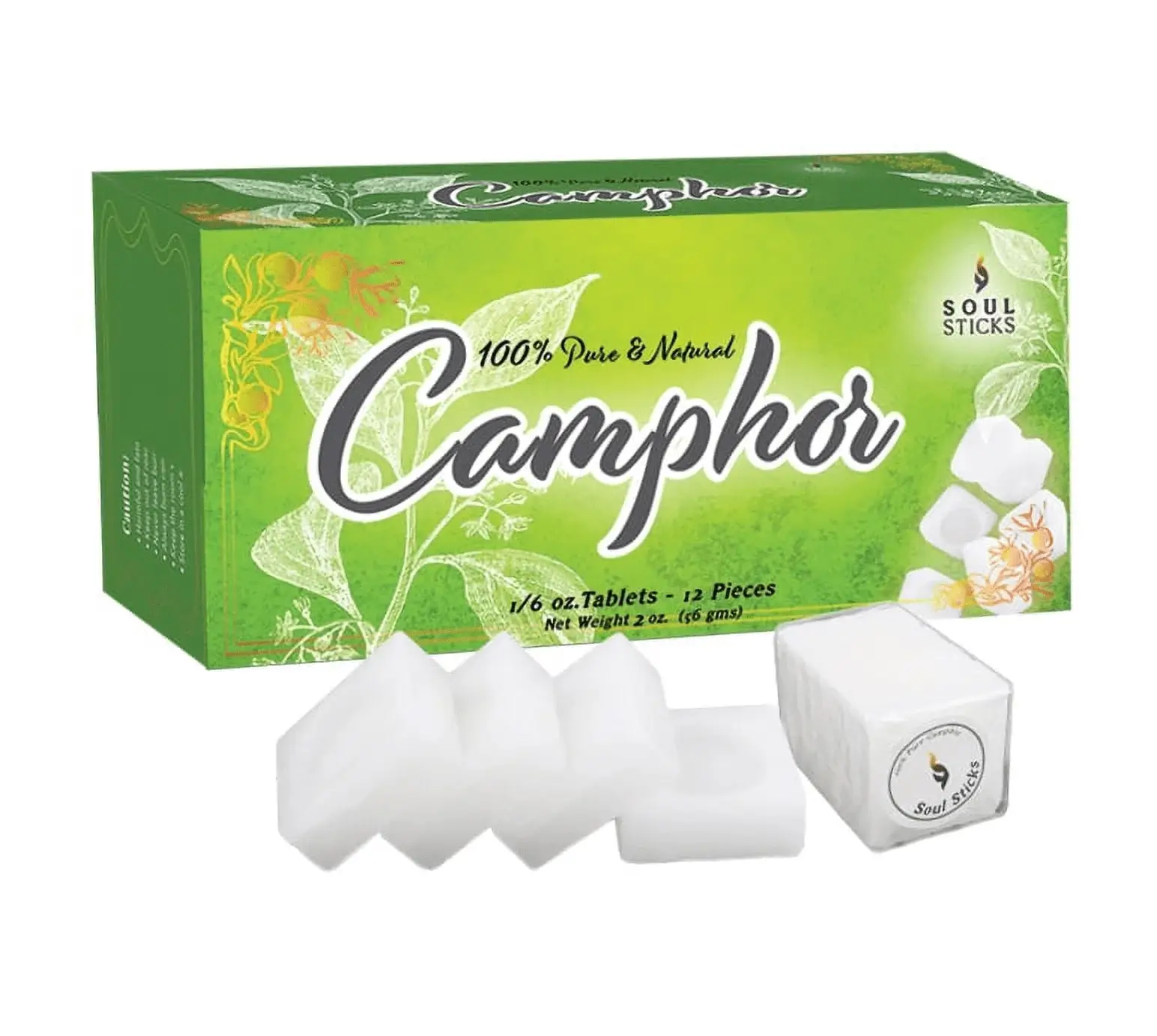 100% Natural Camphor Tablets (56G) - 3 Blocks, 12 Refined Alcanfor Tablets | Odor Eliminator, Aromatherapy & Puja Rituals | Plant-Based, Chemical-Free