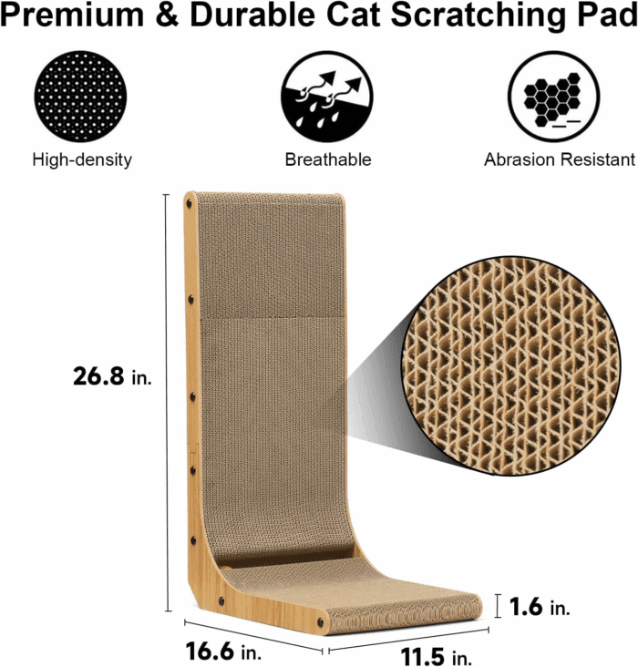Cat Scratcher, 26.8 Inch L Shape Cat Scratch Pad Wall Mounted, Cat Scratching Cardboard with Ball Toy for Indoor Cats, Large Size - Image 3