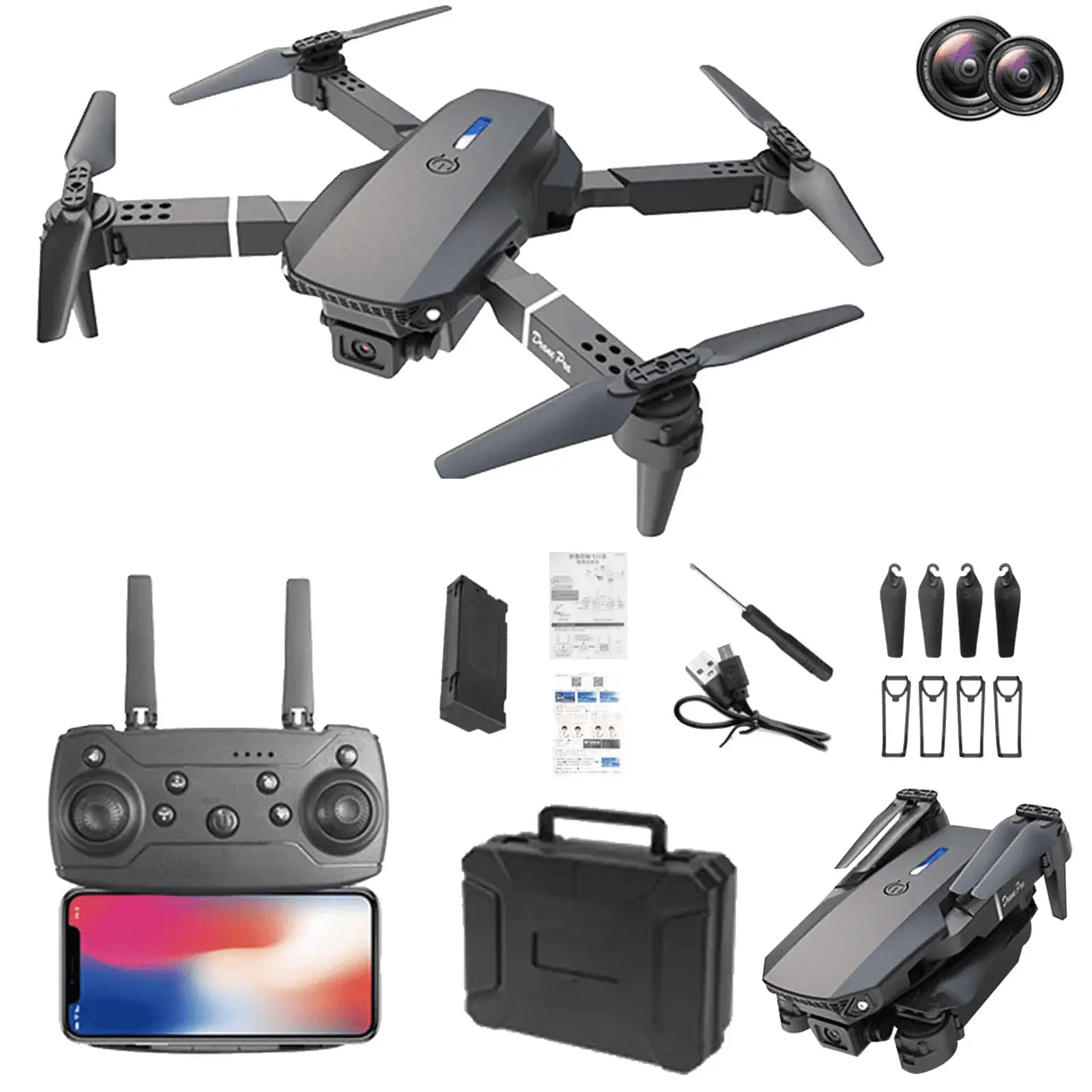 Drone with Camera 1080P HD FPV Foldable Drone for Beginners and Kids, Quadcopter with Gesture Control with Carrying Case, One Key Take Off/Land, Optical Flow Positioning, 360° Flip, Waypoint Fly