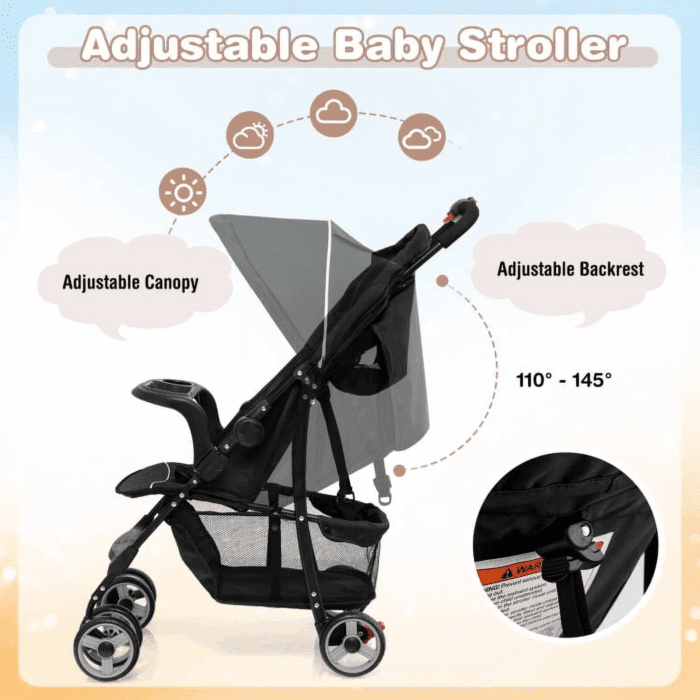 Baby Stroller, Infant Carriage Bassinet Stroller,Toddler Travel Stroller for Airplane with Adjustable Backrest and Canopy - Image 8
