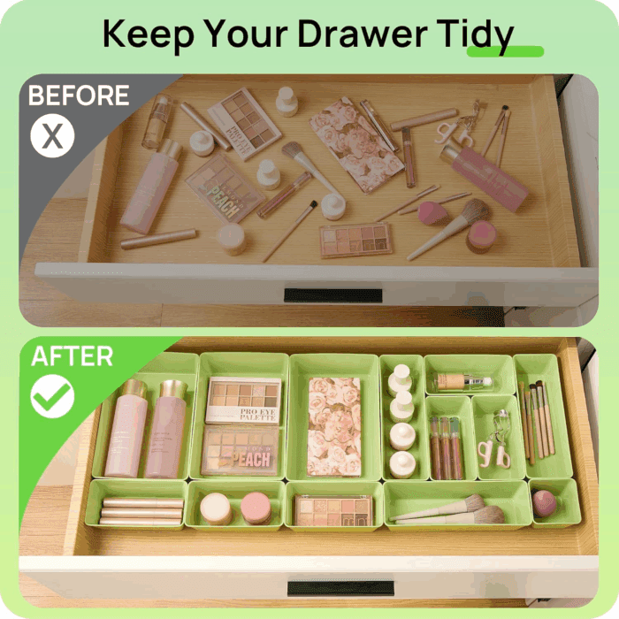 25 PCS Plastic Drawer Organizers Set, 4-Size Versatile Bathroom and Vanity Drawer Organizer Trays, Storage Bins for Makeup, Bedroom, Kitchen Gadgets Utensils and Office - Image 3