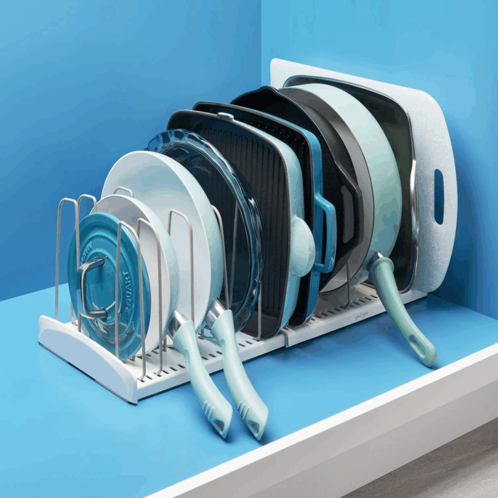 Storemore Expandable Cookware Rack, Adjustable Pan Organizer for Kitchen Cabinet Storage, White - Image 7