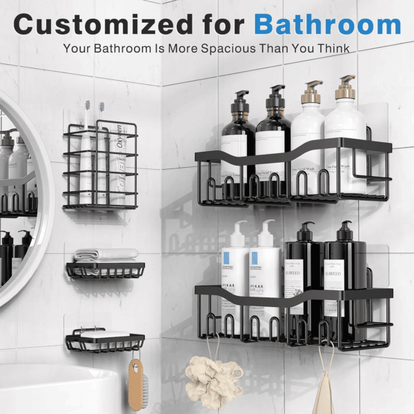 Adhesive Shower Caddy, 5 Pack Rustproof Stainless Steel Bath Organizers with Large Capacity, No Drilling Shelves for Bathroom Storage & Home Decor - Image 2
