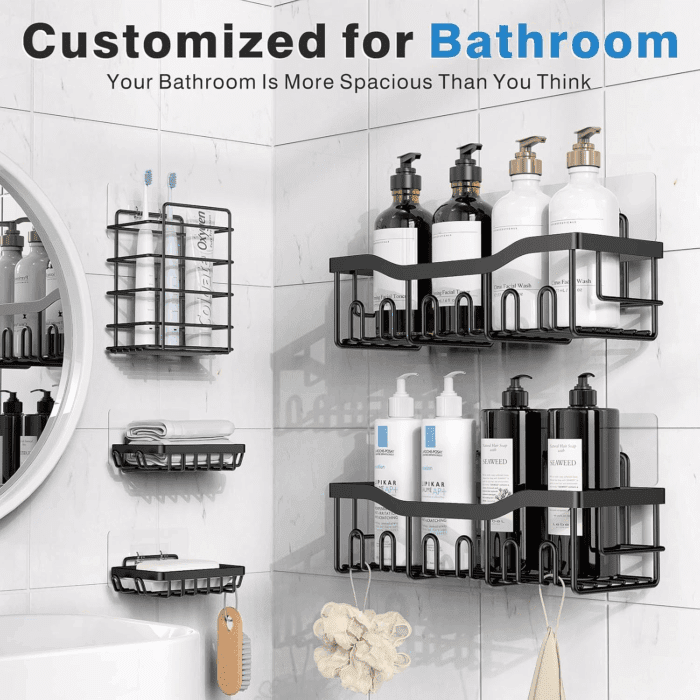 Adhesive Shower Caddy, 5 Pack Rustproof Stainless Steel Bath Organizers with Large Capacity, No Drilling Shelves for Bathroom Storage & Home Decor - Image 2