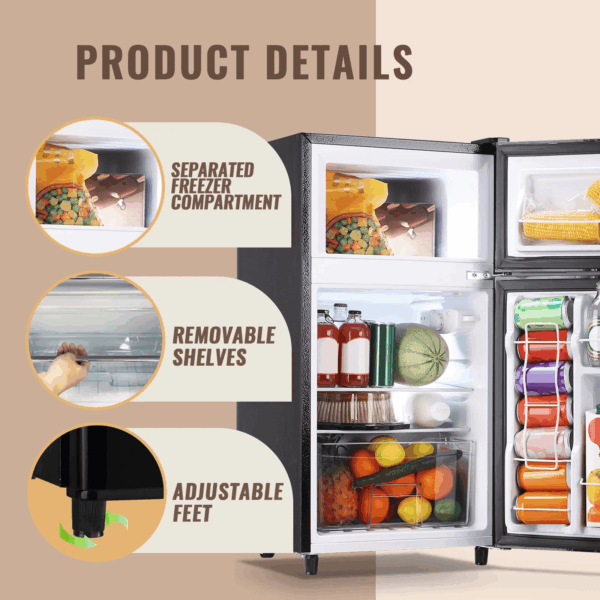 3.5 Cu.Ft Fridge with Freezer 2 Door Compact Refrigerator Adjustable Thermostat Silver New - Image 5