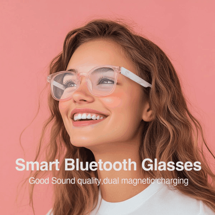 Bluetooth Anti-Blue Light Glasses, Smart Bluetooth Glasses for Women,Voice Control,Open Ear Style, Listen Music and Calls (Lear Lens with Pink Frame1) - Image 2