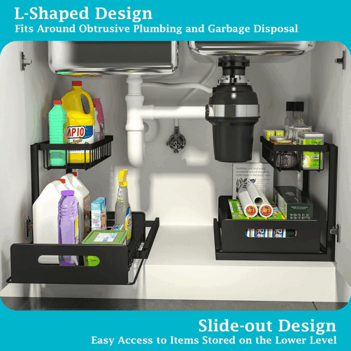 under Sink Organizer, Pull Out Cabinet Storage 2 Tier Slide Out Sink Shelf, Kitchen Organizers and Storage, Black, 1 Pack - Image 3