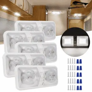 5PCS RV Ceiling Double Dome Lights 12V Ceiling Fixture RV Interior Led Ceiling Light Boat Camper Trailer Natural White 4000-4500K