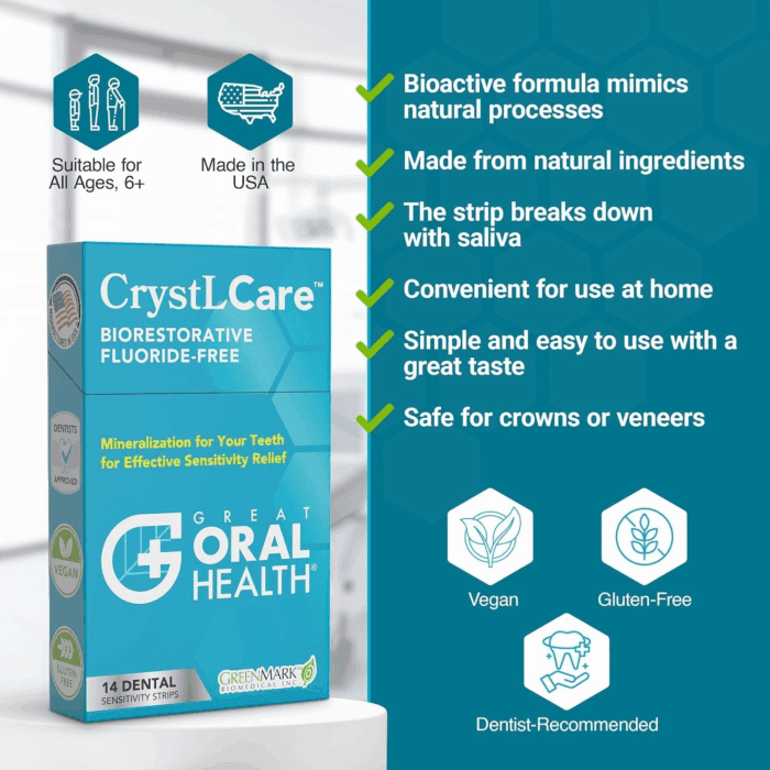 Crystlcare Tooth Sensitivity Treatment for Rapid and Long Lasting Relief for Adults & Kids – Sensitive Teeth Dental Strips for Hydroxyapatite Enamel Remineralization & Tooth Enamel Repair (14 Count) - Image 3