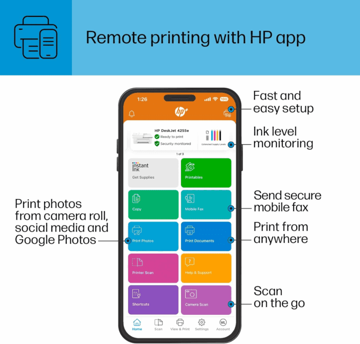 Deskjet 4255E Wireless All-In-One Color Inkjet Printer, Scanner, Copier, Best-For-Home, 3 Months of Instant Ink Included (588S6A) - Image 10