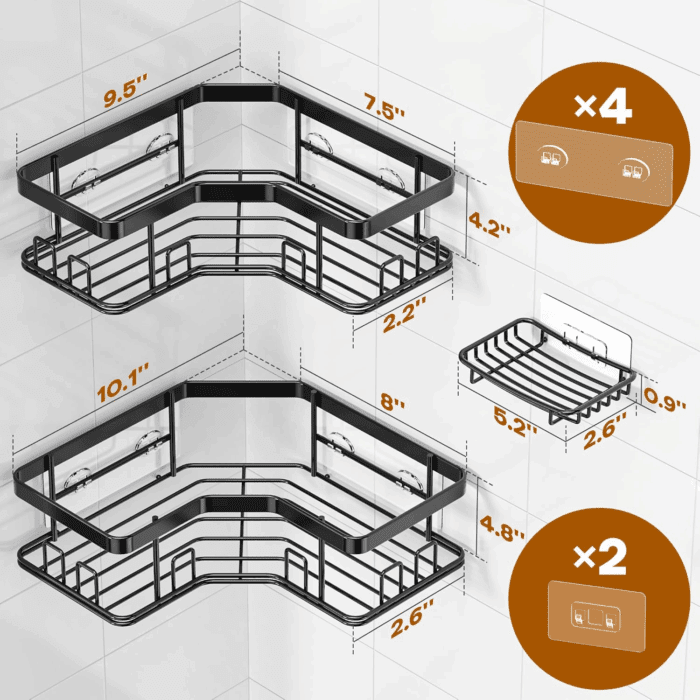 Shower Caddy Organizer, 3-Pack Adhesive Corner Shower Caddy Organizer Shelves Storage Rack Accessories for Bathroom Countertop Home Decor Set, Black, X-Large - Image 7