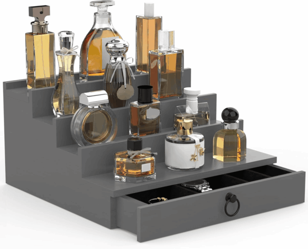 Cologne Organizer for Men, 4 Tier Wood Perfume Organizer with Felt Lining Drawer and Hidden Compartment, Perfume Display Holder, a Gift for Men