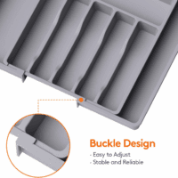 Silverware Drawer Organizer, Expandable Utensil Tray for Kitchen, BPA Free Flatware and Cutlery Holder, Adjustable Plastic Storage for Spoons Forks Knives, Large, Grey - Image 7