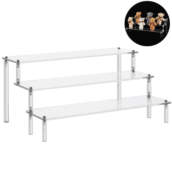 Acrylic Riser Display Shelf, Tabletop 3-Tier Display Riser Organizer, Countertop Display Stand, Large Showing Shelf for Display Cupcake/Perfume/Makeup Collection