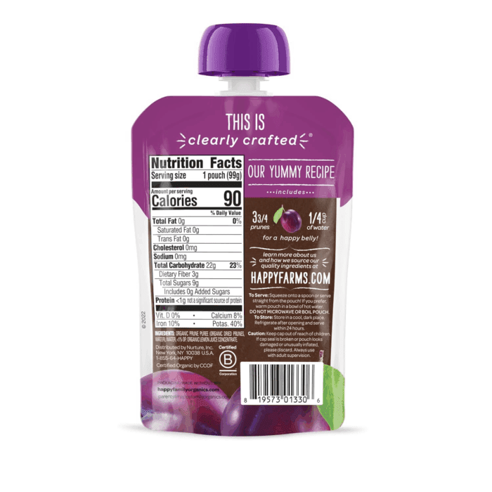 Clearly Crafted Organic Baby Food Stage 1, 3.5, 16 Count, Prunes, 56 Oz (Pack of 16) - Image 6