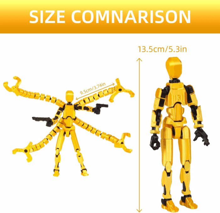 T13 Action Figure Assembly Completed, Upgraded 3D Printed T13 Action Figure, the Dummy 13 Is Very Suitable for Office Desks and Birthday Cake Decorations (Yellow) - Image 2