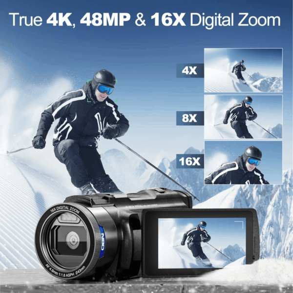 4K Video Camera Camcorder 3.0" IPS Vlogging Camera 48MP Digital Video Camera with 32GB SD Card - Image 3