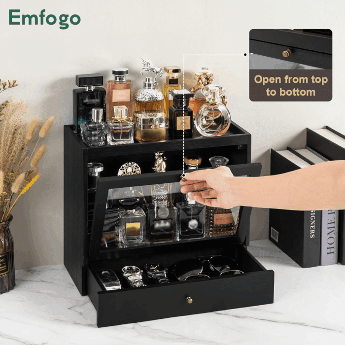 Cologne Organizer for Men, Solid Wood Perfumes Organizer for Men Dresser, Large Capacity Dustproof Cologne Holder with Drawer Storage Perfume Stand Organizer, Ideal Gift for Loved Ones - Image 2