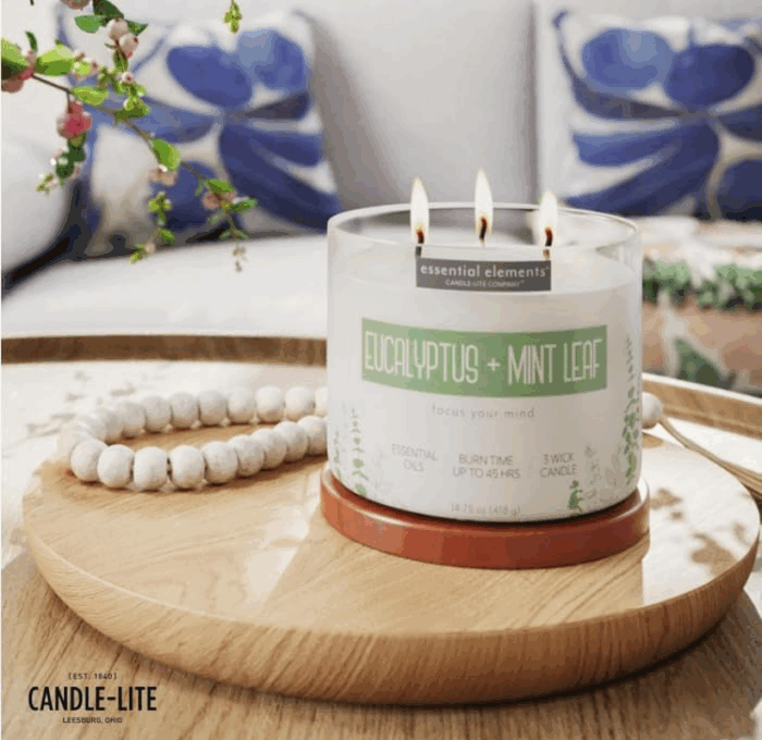 by  Scented Candles, Eucalyptus & Mint Leaf Fragrance, One 14.75 Oz. Three-Wick Aromatherapy Candle with 45 Hours of Burn Time, Off-White Color - Image 6