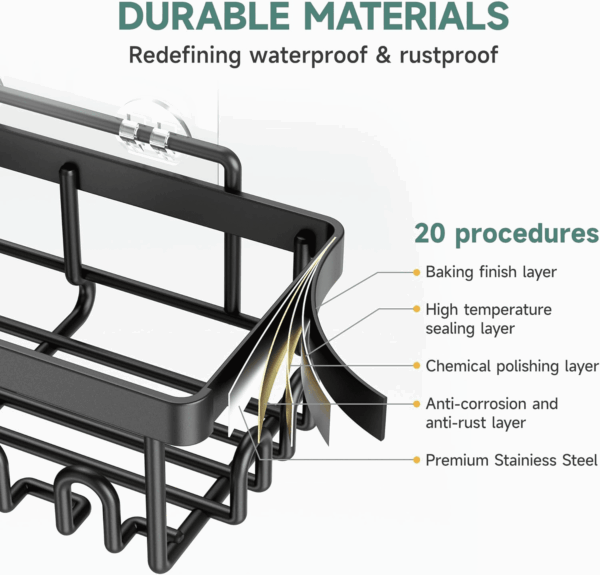 Stainless Steel Shower Caddy 6-Pack, No Drilling & Rustproof, Waterproof Adhesive Shelves Rack with Soap Holder, Large Capacity Bathroom Organizers and Storage, Wall-Mounted Kitchen & Home Decor - Image 4