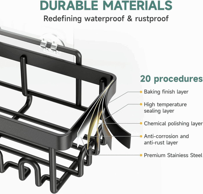 Stainless Steel Shower Caddy 6-Pack, No Drilling & Rustproof, Waterproof Adhesive Shelves Rack with Soap Holder, Large Capacity Bathroom Organizers and Storage, Wall-Mounted Kitchen & Home Decor - Image 4