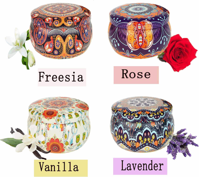 Scented Soy Candles Aromatherapy Gift Set: Rose Lavender Vanilla Jasmine 4Pcs Natural Wax 4.4 Ounce Travel 100% Soy Wax Tin Fragrance Relaxing Stress Relief Aroma Home Bath Spa Gifts for Women - Image 2