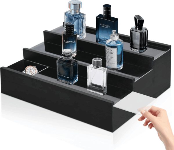 Cologne Organizer for Men - 3 Tier Cologne Stand Perfume Holder with 3 Hidden Compartments,Perfume Display Holder for Cologne,Mens Organizer Station for Dresser, Beside, Men'S Gift