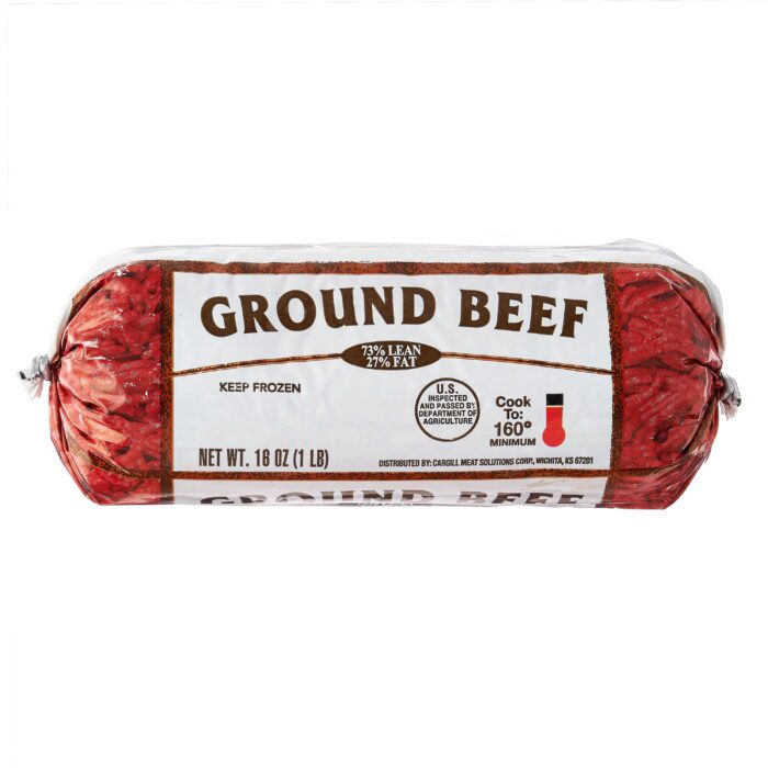 73% Lean / 27% Fat Ground Beef, 1Lb Roll, Frozen