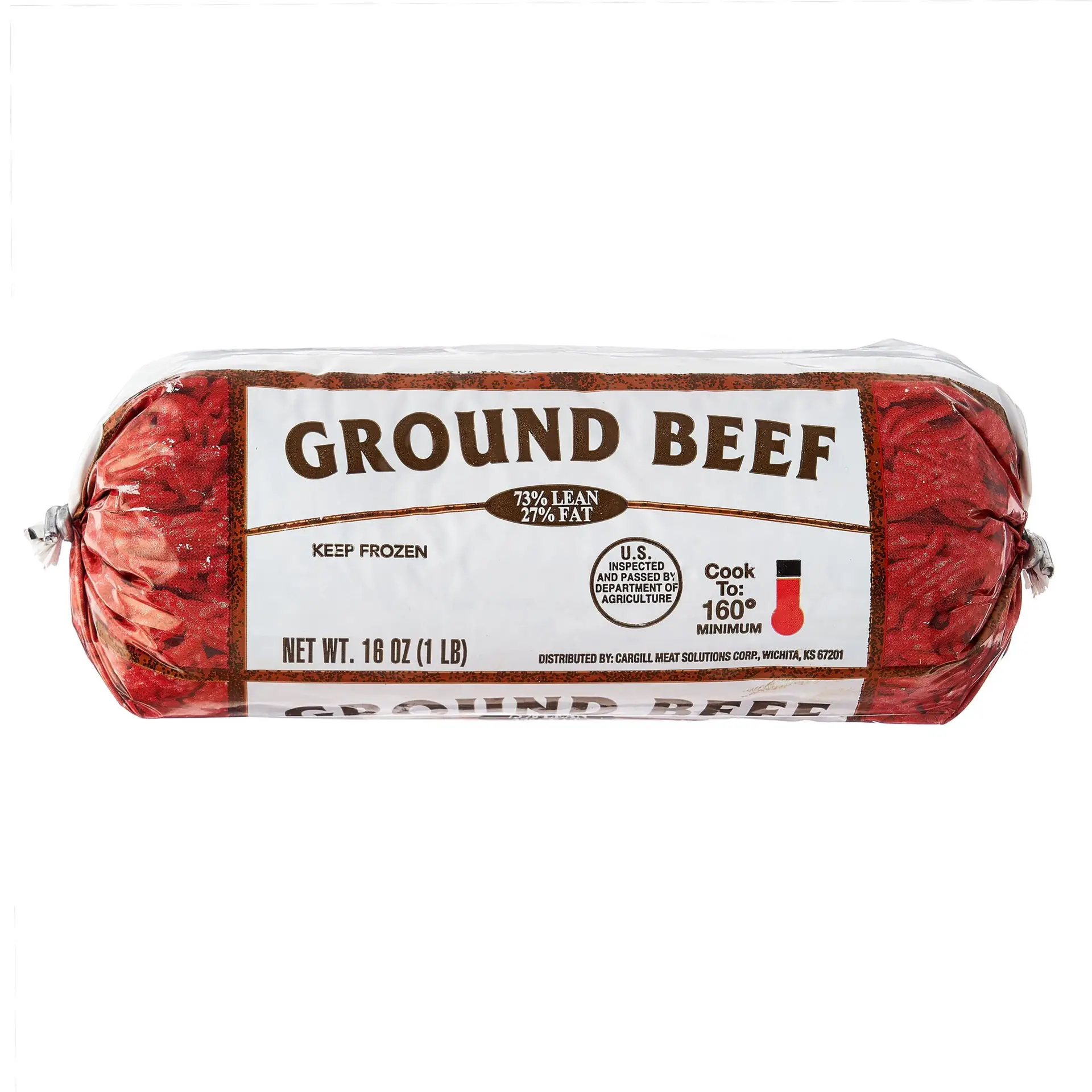 73% Lean / 27% Fat Ground Beef, 1Lb Roll, Frozen