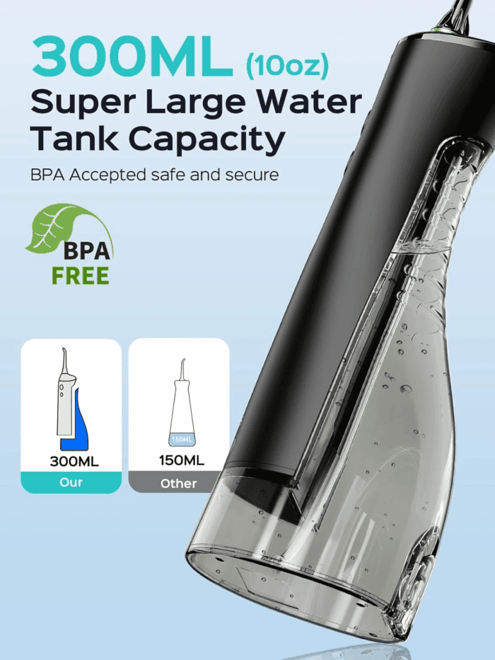 Cordless Water Flosser & Dental Pick for Teeth, Braces, Gums Care - Advanced 10 Pressure Settings for Multiple Users, Rechargeable, Portable for Travel, Bpa-Free, Black, E40(WFP14) - Image 7