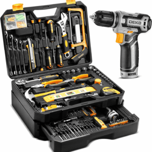 Tool Kit Box Drill Set： Home Mechanic Toolbox with 12V Power Cordless Drill Hand Repair Tools Sets Combo Kits Storage Organizer Drawer Case for Men