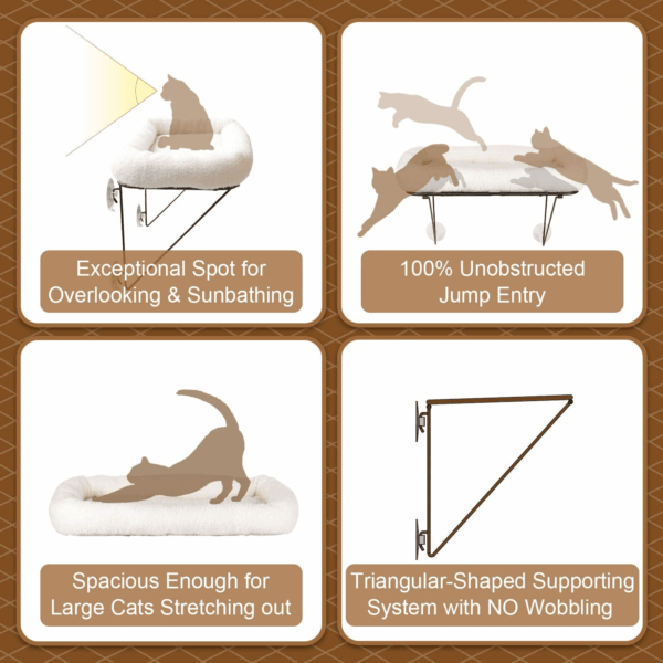 Cat Window Perch - 100% Metal Supported from below - Comes with Warm Spacious Pet Bed - Cat Window Hammock for Large Cats & Kittens - for Sunbathing, Napping & Overlooking (White) - Image 5