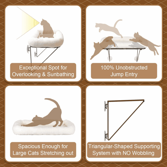 Cat Window Perch - 100% Metal Supported from below - Comes with Warm Spacious Pet Bed - Cat Window Hammock for Large Cats & Kittens - for Sunbathing, Napping & Overlooking (White) - Image 5