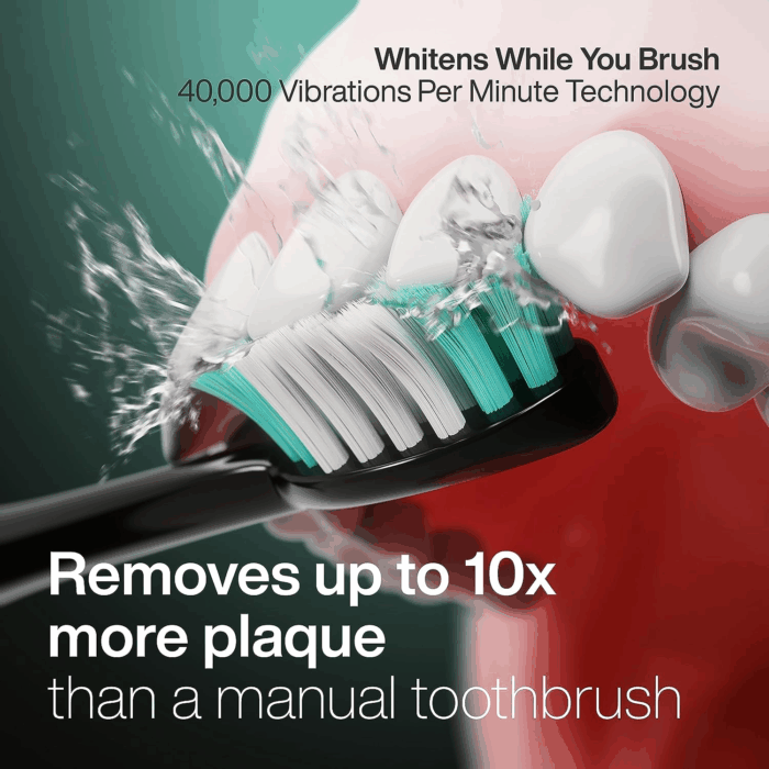 Black Series Ultra Whitening Toothbrush – ADA Accepted Electric Toothbrush- 8 Brush Heads & Travel Case – 40,000 VPM Electric Motor & Wireless Charging - 4 Modes W Smart Timer - Image 3