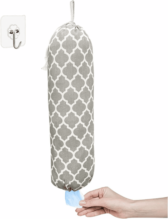 Grey Lantern Wall Mount Plastic Bag Organizer - Washable Large Grocery Bag Storage Dispenser for Home Kitchen Travelling, Free Adjustment with Drawstring
