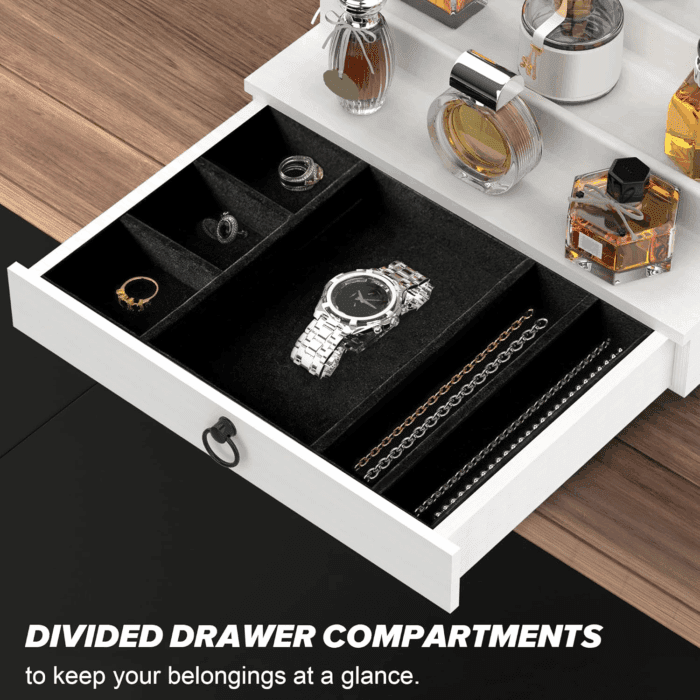 Cologne Organizer for Men, 3 Tier Wood Perfume Organizer with Felt Lining Drawer and Hidden Compartment, White Perfume Display Holder, a Gift for Men - Image 2