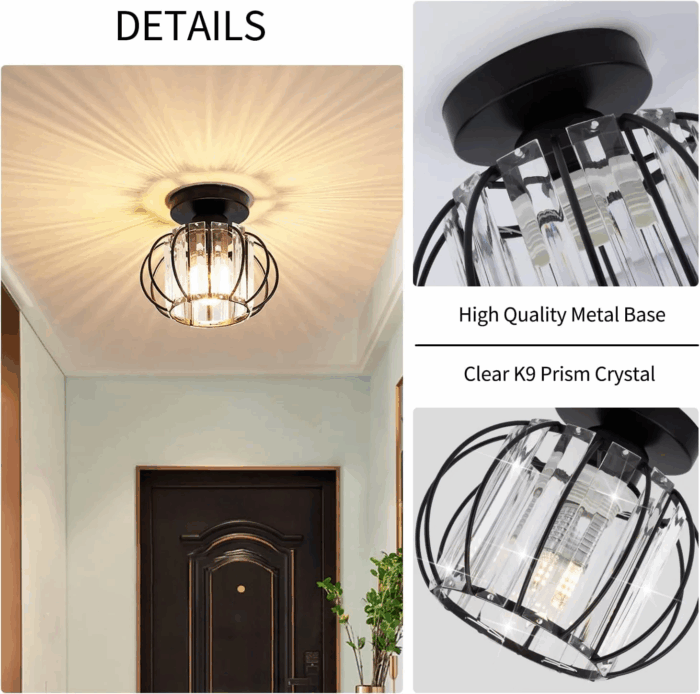 Semi Flush Mount Ceiling Light Fixture, Crystal Ceiling Lamp Indoor Lighting for Bedroom Hallway Living Room - Image 6