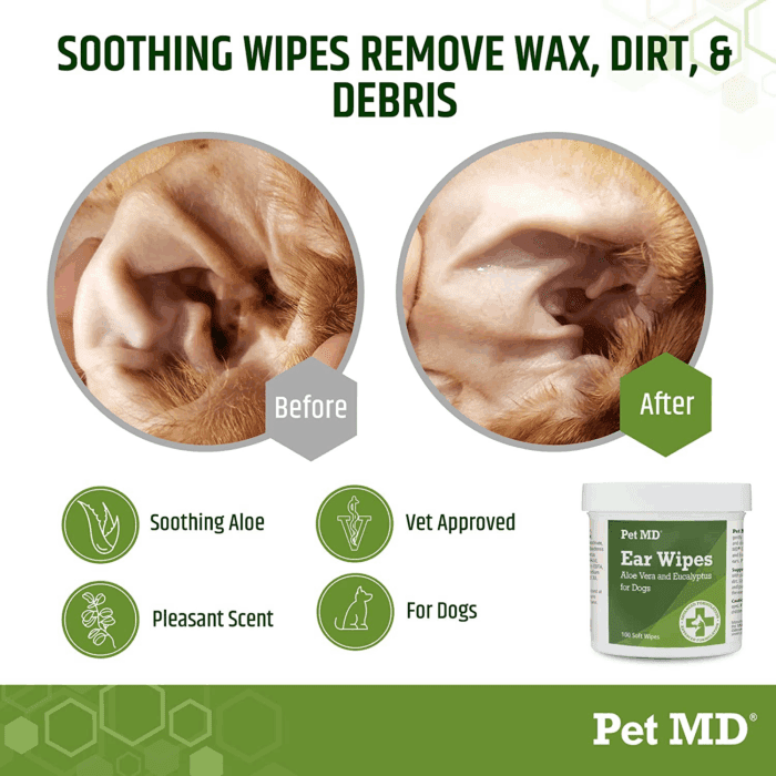 - Dog Ear Cleaner Wipes - Otic Cleanser for Dogs to Stop Ear Itching, and Infections with Aloe and Eucalyptus - 100 Count - Image 2