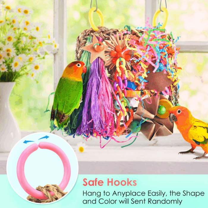 Conure Toys, Bird Grass Mat Parakeet Shredder Hanging Toy Cockatiel Foraging Entertainments Parrot Climbing Wall Chewy Lovebird Cage Playthings for Small to Medium Birds - Image 6