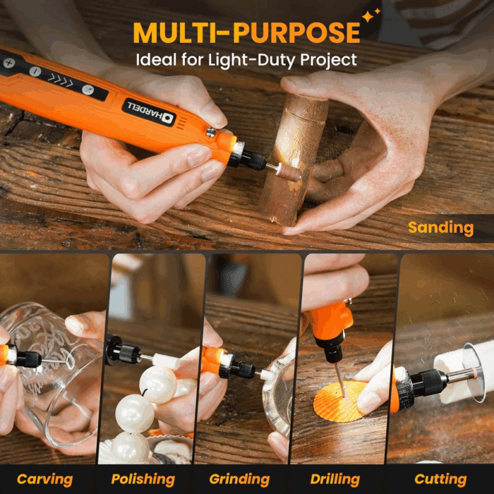 Mini Cordless Rotary Tool Kit, 5-Speed and USB Charging with 61 Accessories, Multi-Purpose 3.7V Power Rotary Tool for Sanding, Polishing, Drilling, Etching, Engraving, DIY Crafts - Image 7