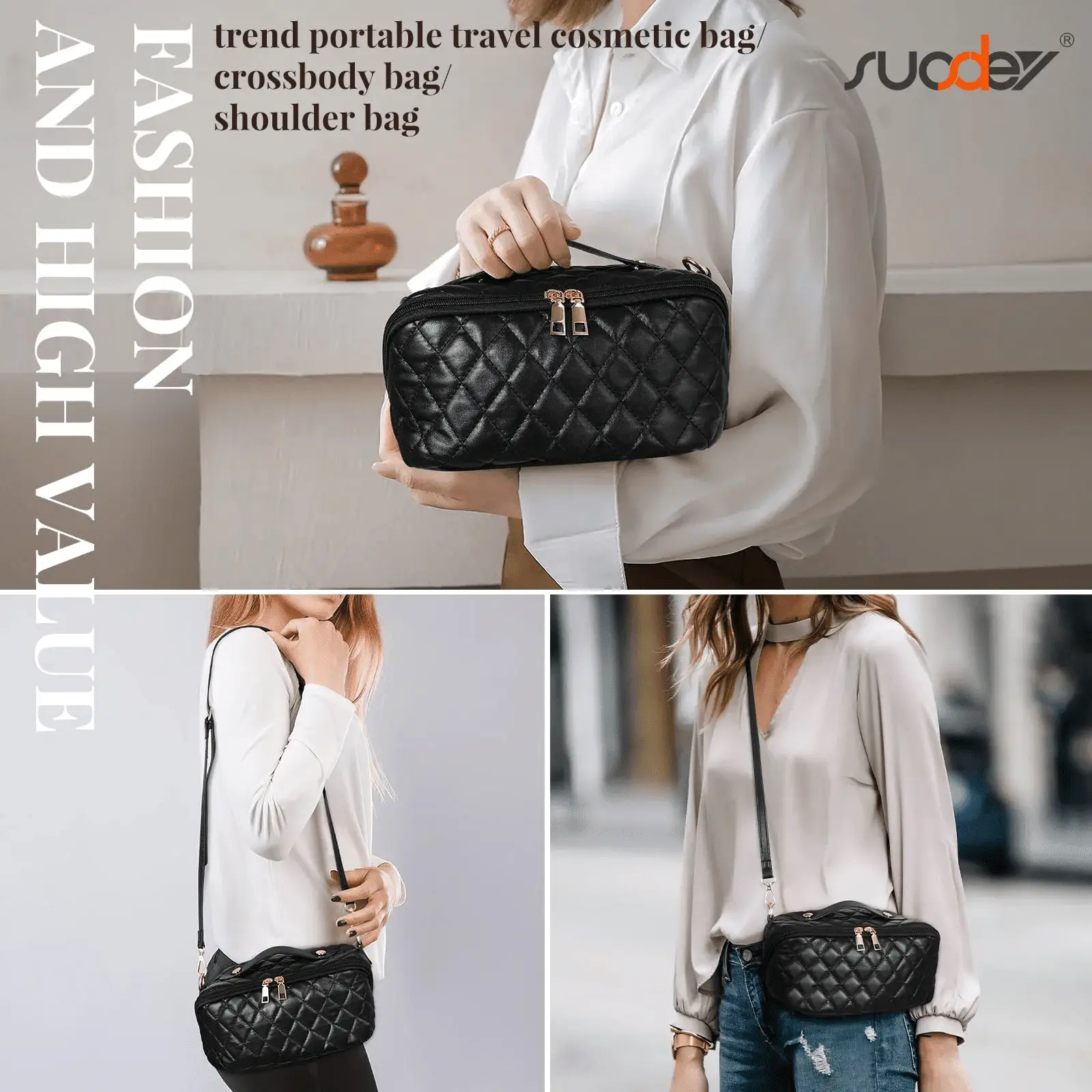 2 in 1 Crossbody Makeup Bag,Large Capacity Luxury Leather Cosmetic Bag for Travel - Image 5